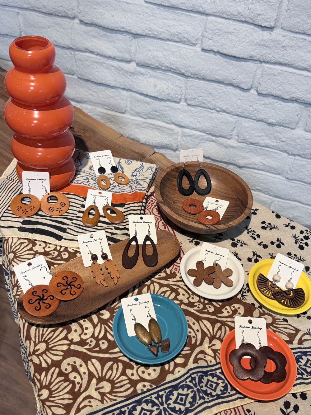 Children's Wooden Teardrop Earrings in Brown and Tan